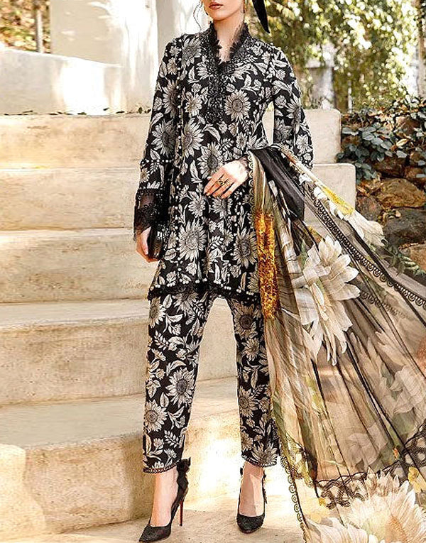 Trendy Sunflower Print Embroidered EID Lawn Dress with Diamond Lawn Dupatta