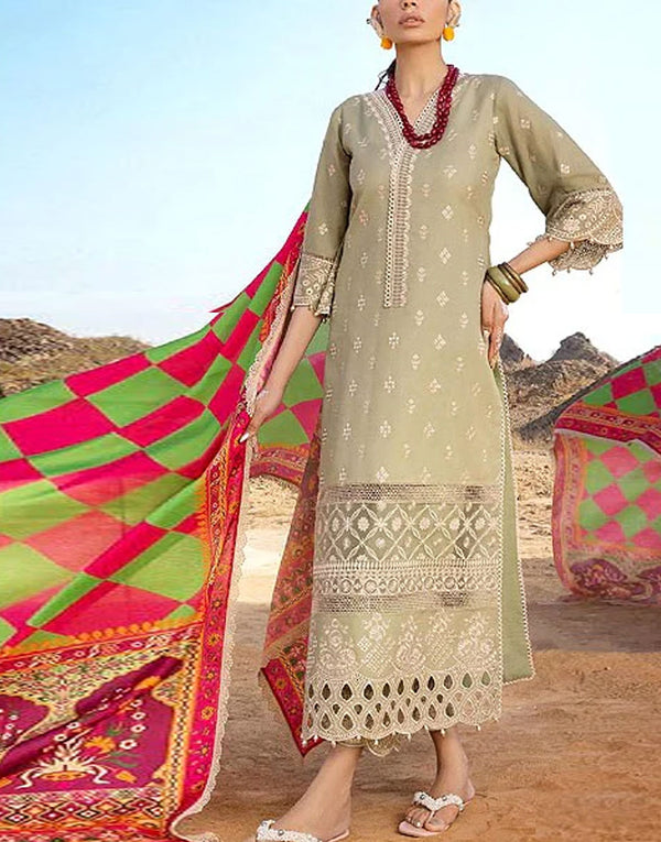 Luxury Embroidered EID Lawn Dress with Digital Print Silk Dupatta