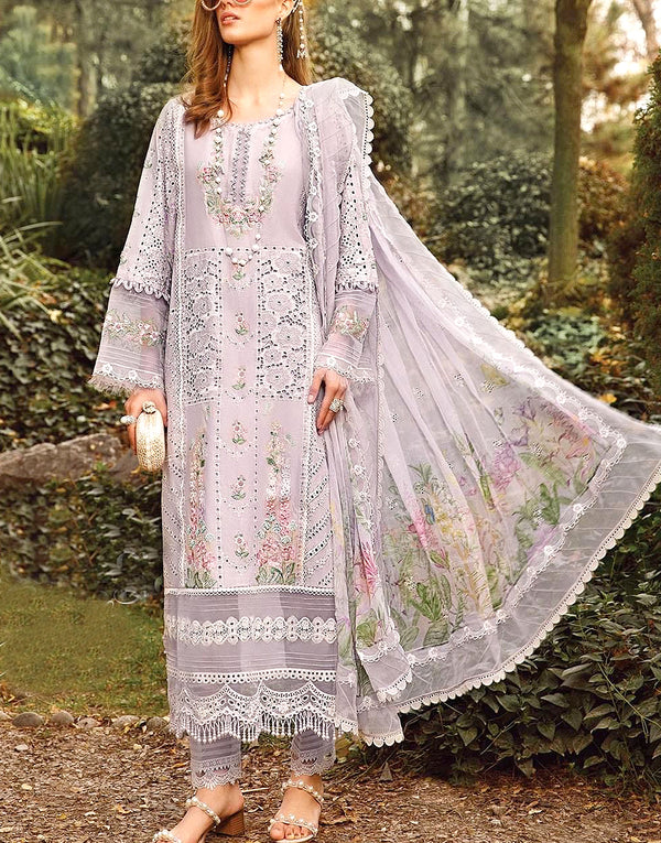 Luxury Schiffli Embroidered Lawn Dress with Digital Print Silk Dupatta