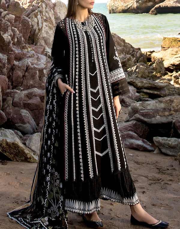 Luxury Heavy Embroidered Black Lawn Dress with Organza Dupatta