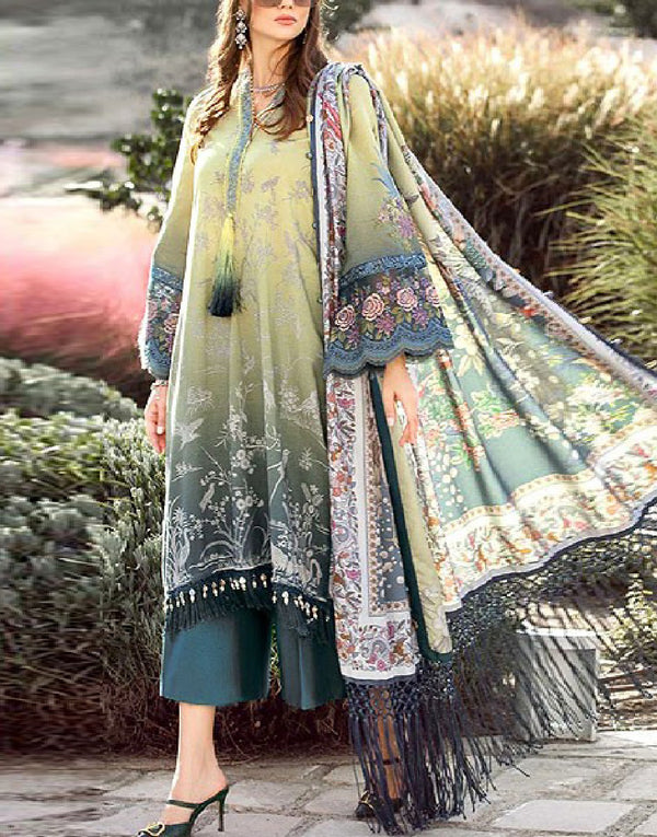 Elegant Embroidered Lawn Dress with Digital Print Silk Dupatta