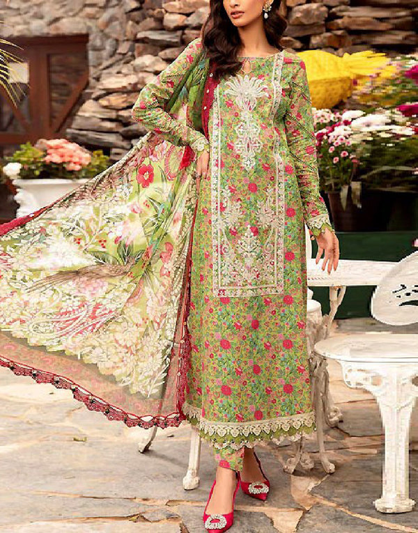 All-Over Print Embroidered Lawn Dress with Chiffon Dupatta