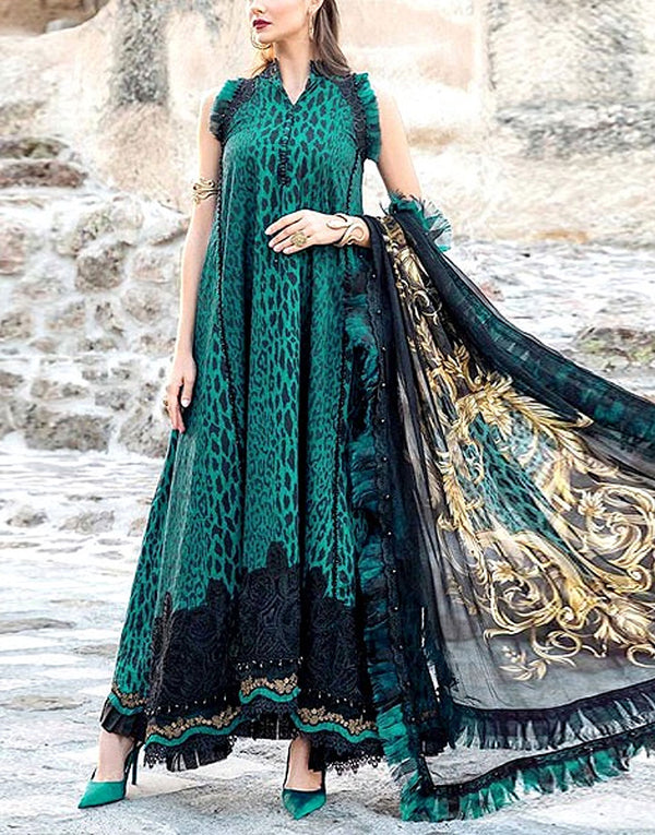 All-Over Digital Print Embroidered Lawn Dress with Silk Dupatta