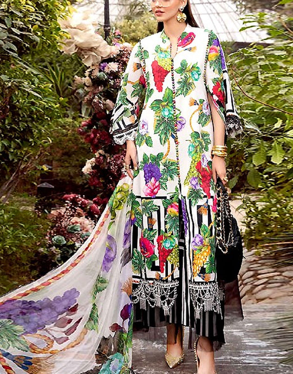 All-Over Print Embroidered Lawn Suit with Chiffon Dupatta