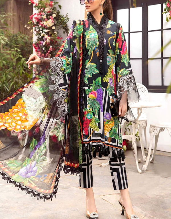 All-Over Print Embroidered Lawn Dress with Chiffon Dupatta