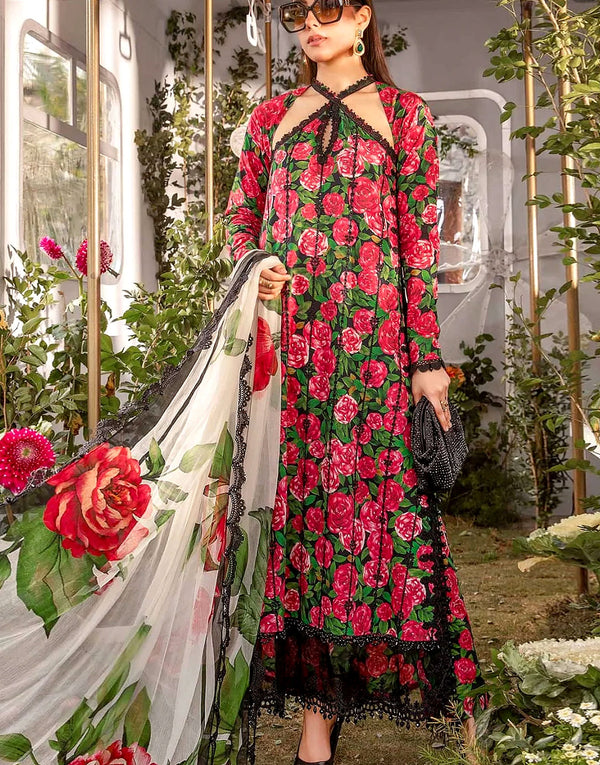 Embroidered EID Lawn Dress with Printed Chiffon Dupatta