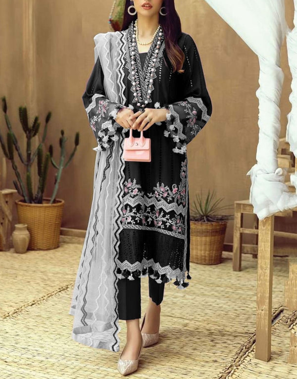 Heavy Schiffli Embroidered EID Lawn Dress with Emb. Chiffon Dupatta