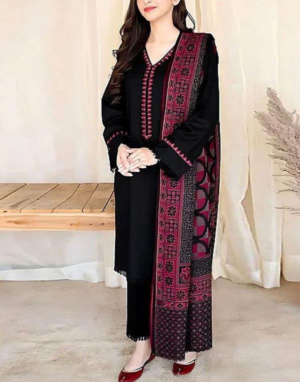 Sequins Embroidered Black Lawn Dress with Organza Diamond Dupatta