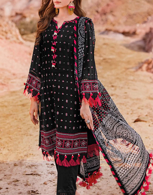 Elegant Embroidered Lawn Dress with Chunri Print Lawn Dupatta