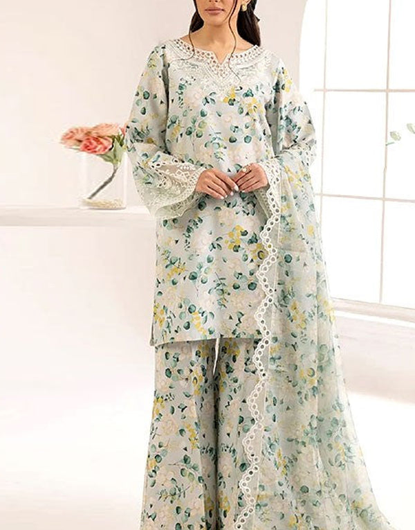 All-Over Print Embroidered Lawn Dress with Chiffon Dupatta