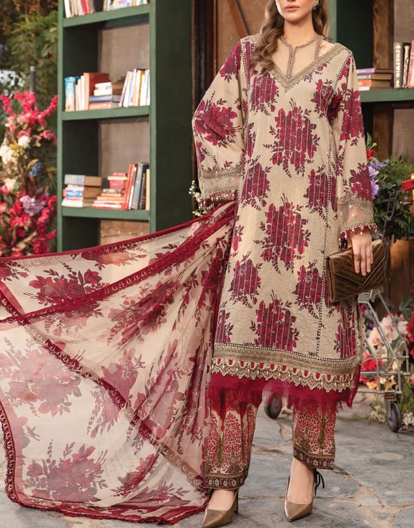All-Over Print Embroidered Lawn Dress with Chiffon Dupatta
