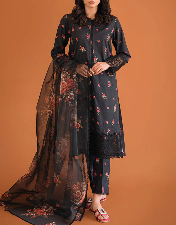 Sequins Embroidered Black Lawn Dress with Diamond Dupatta