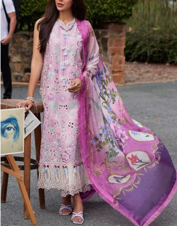 Luxury Heavy Schiffli Embroidered Lawn Dress with Silk Dupatta