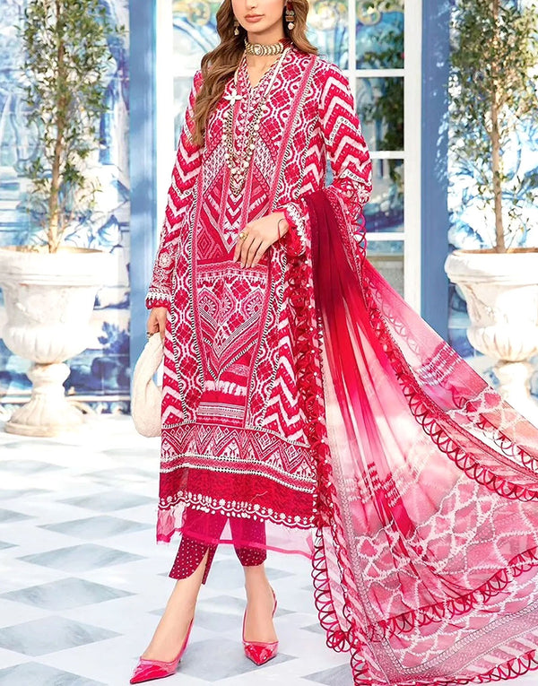 All-Over Print Embroidered Lawn Dress With Chiffon Dupatta