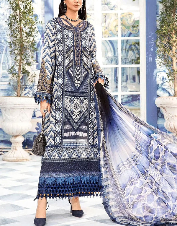 All-Over Print Embroidered Lawn Suit With Chiffon Dupatta