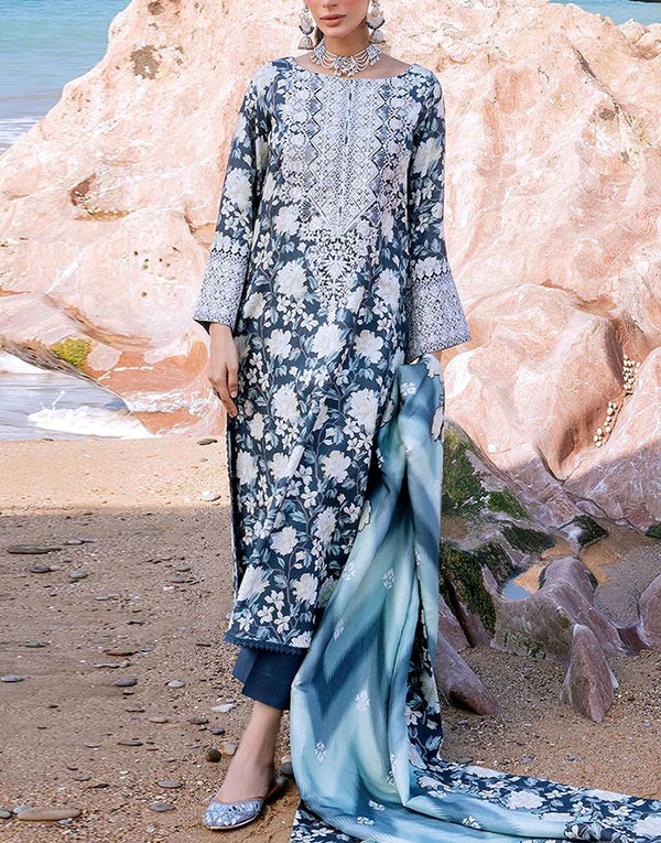 Elegant Embroidered Lawn Dress with Printed Lawn Dupatta