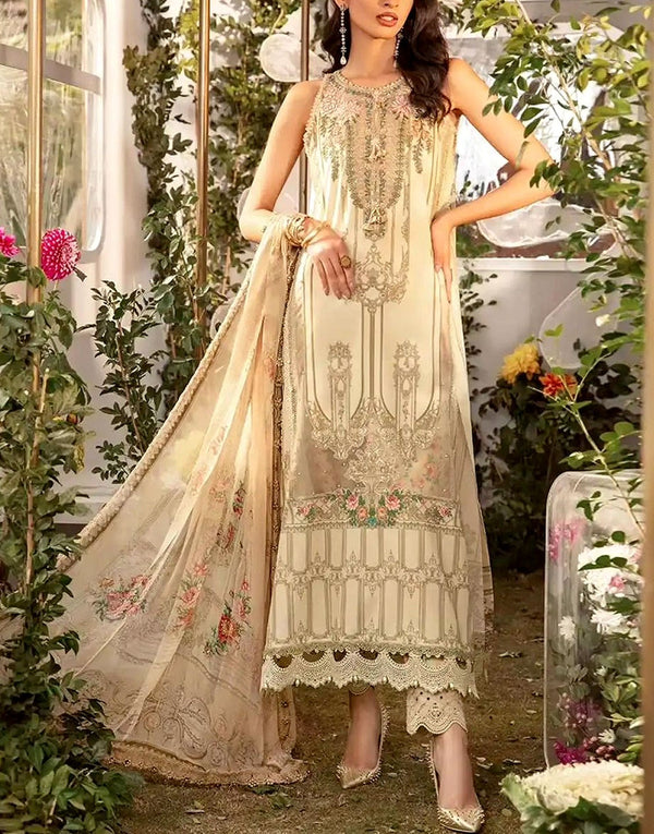 Decent All-Over Print Embroidered Lawn Dress with Chiffon Dupatta