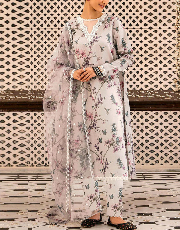 Elegant Embroidered Lawn Suit with Organza Dupatta