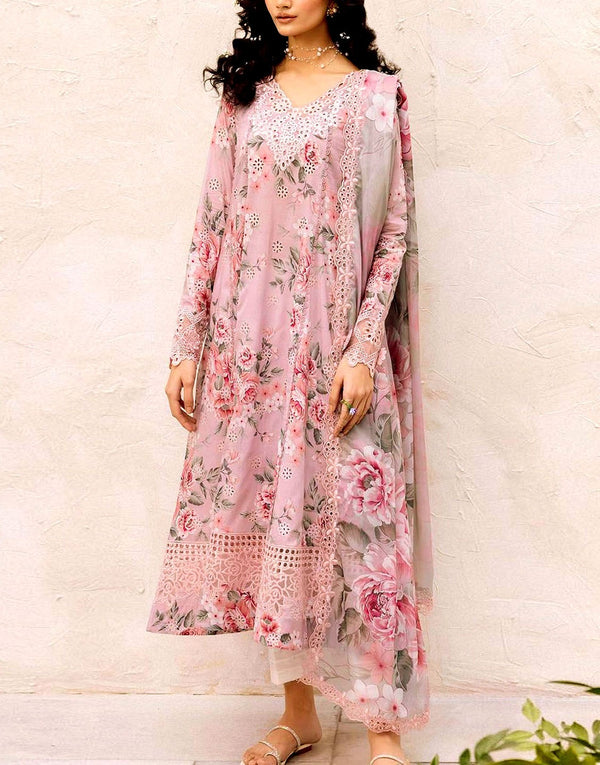 All-Over Print Schiffli Embroidery Pink Summer Lawn Dress for Daily & Party Wear