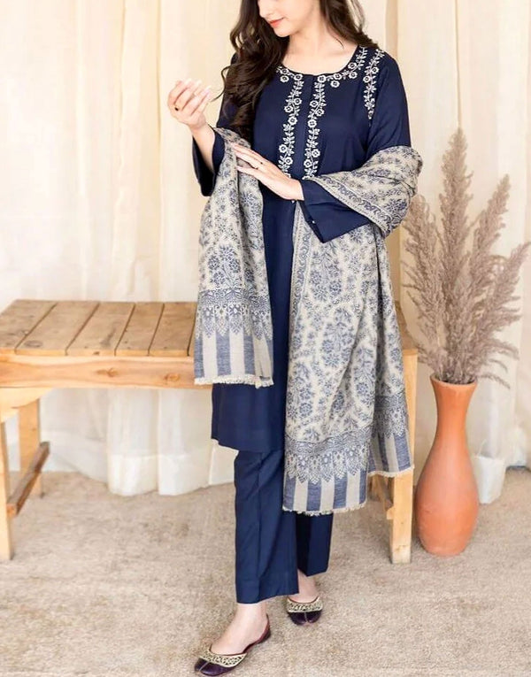 Trendy Embroidered Lawn Suit with Printed Lawn Dupatta
