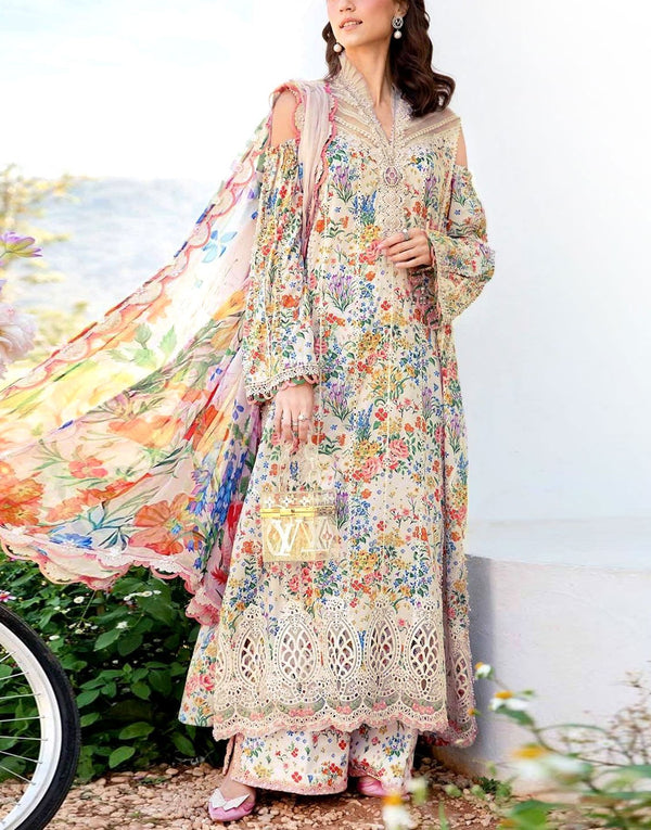 All-Over Print Embroidered Lawn Dress with Chiffon Dupatta