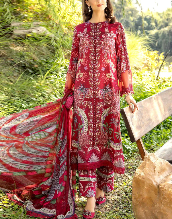 All-Over Print Embroidered Lawn Dress with Chiffon Dupatta