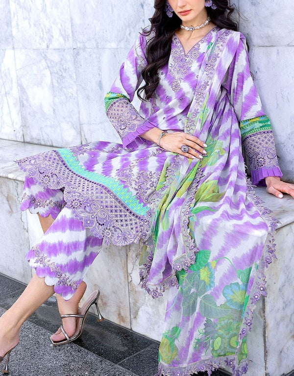 All-Over Print Embroidered EID Lawn Dress with 4-Side Emb. Silk Dupatta