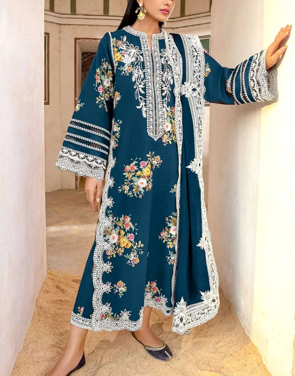 Elegant Embroidered Lawn Dress with Digital Print Chiffon Dupatta