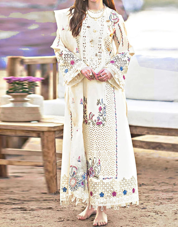Heavy Schiffli Embroidered Lawn Dress with Diamond Zari Dupatta