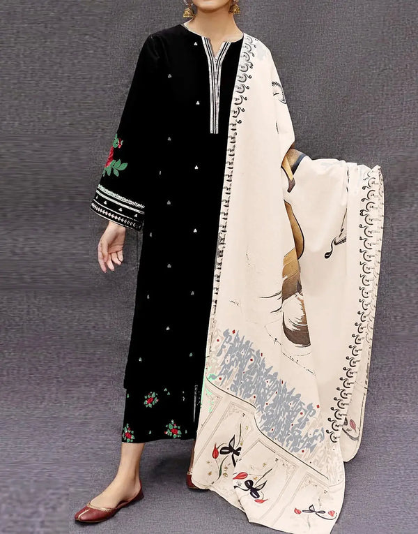 Cozy Embroidered Black Linen Dress for Casual & Formal Wear
