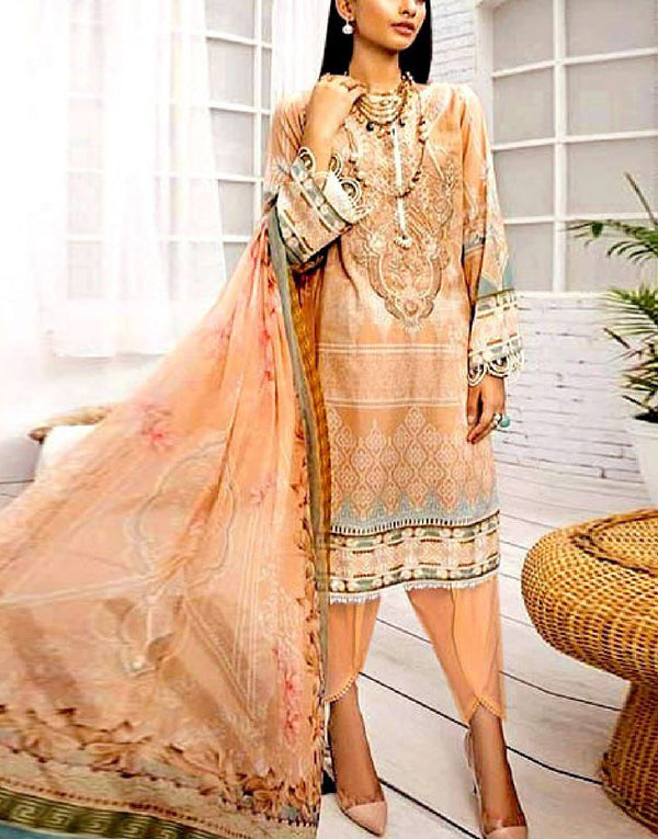 Embroidered Linen Dress with Wool Shawl Dupatta