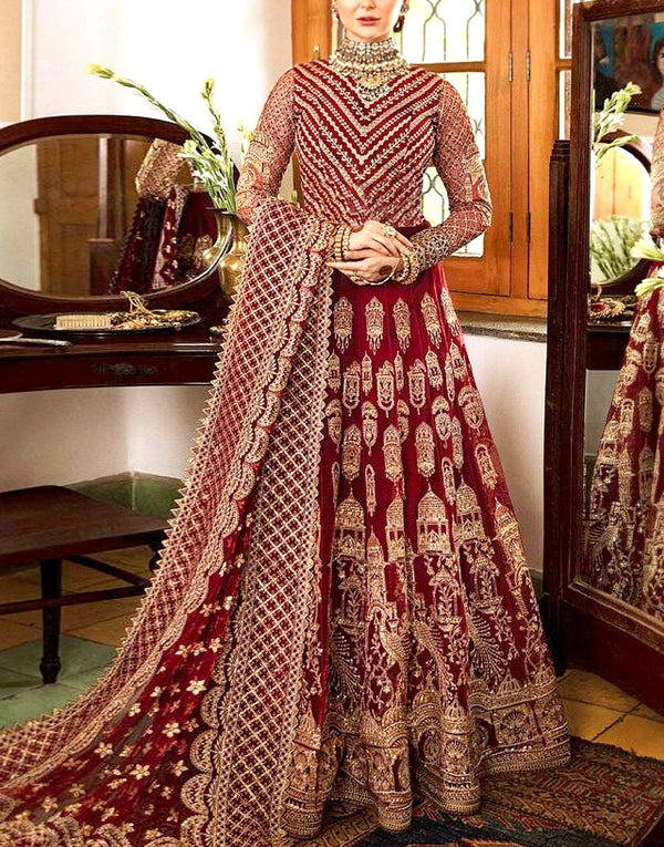 Heavy Embroidered Net Bridal Maxi Dress with Emb. Net Dupatta