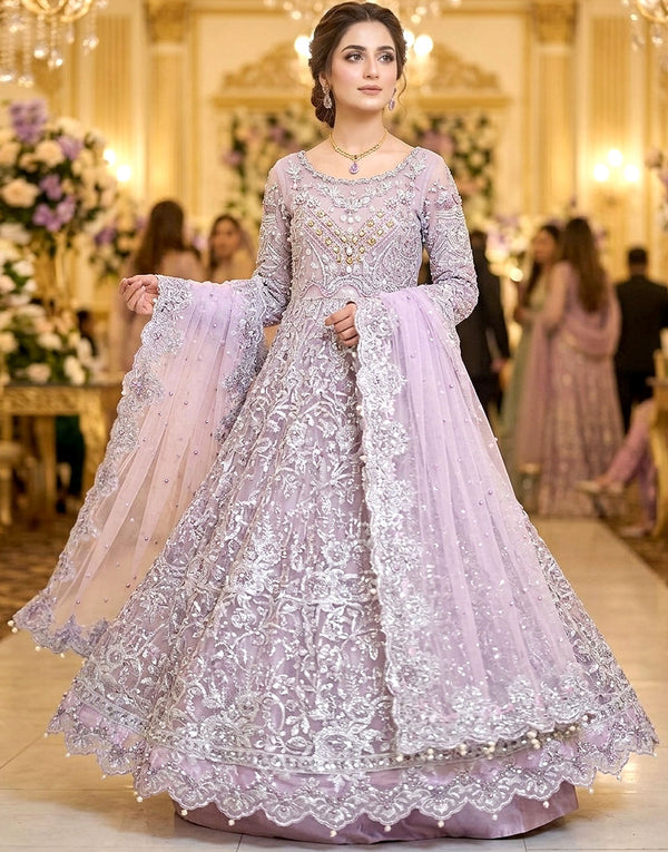 Glamorous Handwork Heavy Embroidered NET Bridal Wear Maxi Dress