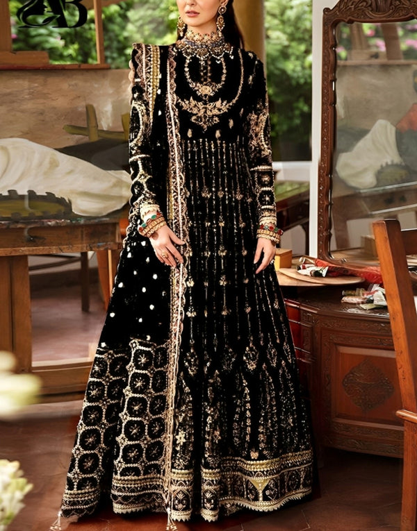 Luxury Handwork Heavy Embroidered Net Bridal Maxi Dress