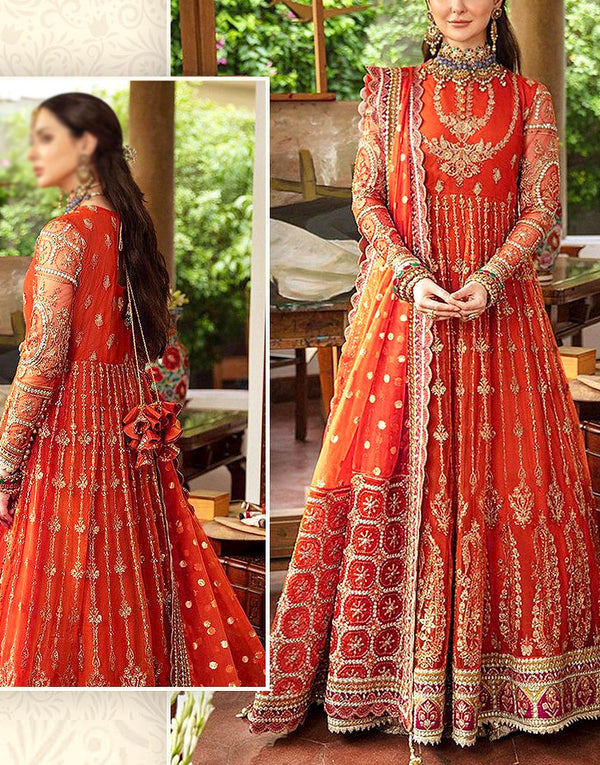 Luxury Handwork Heavy Embroidered Net Bridal Maxi Dress