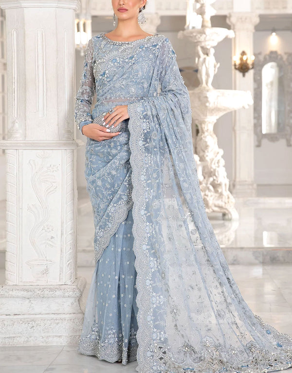 Handwork Heavy Embroidered Net Wedding Saree Dress