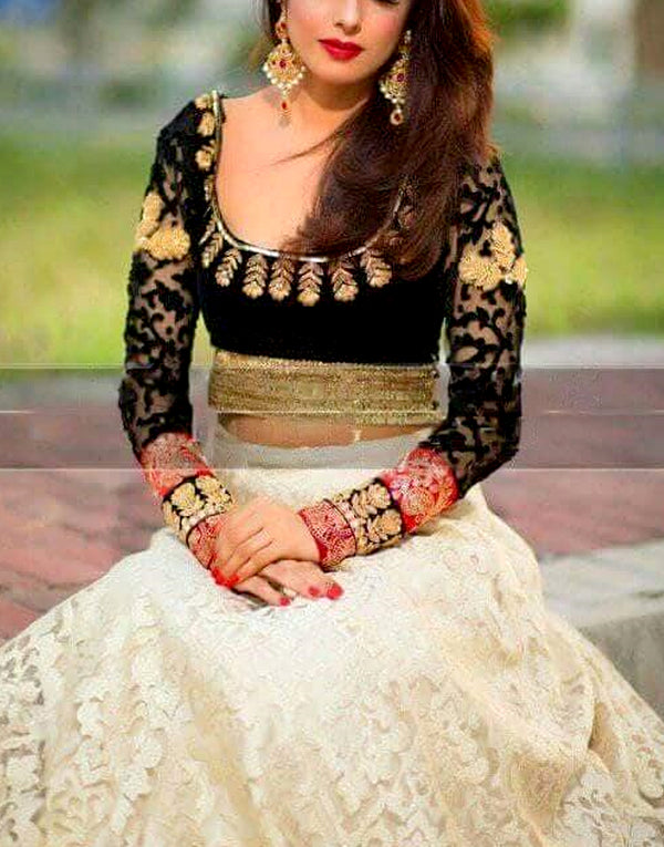 Embroidered Net & Velvet Lehenga Dress