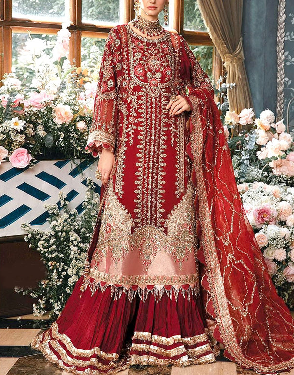 Glamorous Embroidered Organza Red Bridal Dress with Rich Embellishments