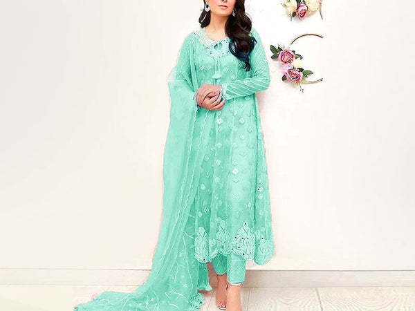 Mirror Work Embroidered Organza Wedding Dress
