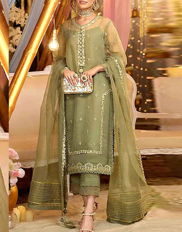 Handwork Embroidered Organza Party Wear Dress with Inner