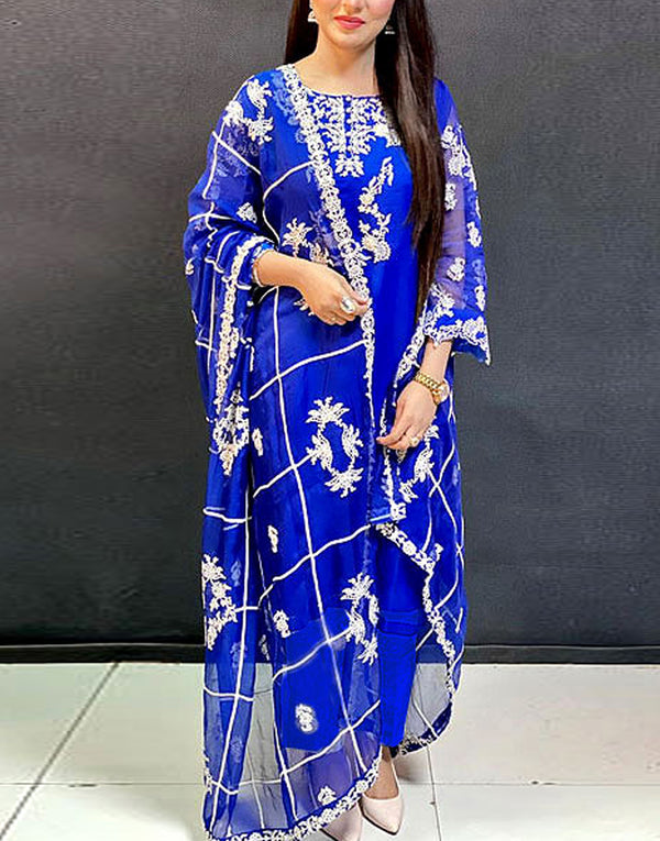 Heavy Embroidered with Handwork Organza Party Wear Dress
