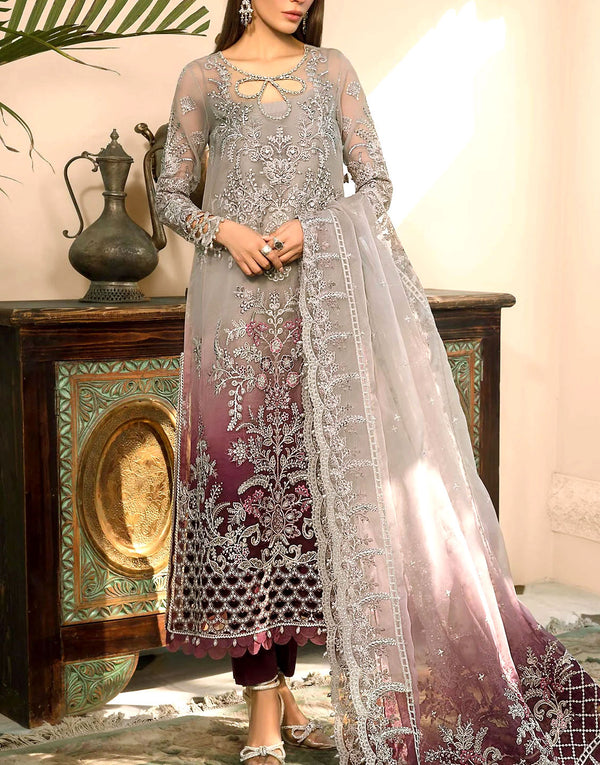 Luxury Handwork Embellishment & Embroidered Ombre Organza Dress for Formal & Party Wear