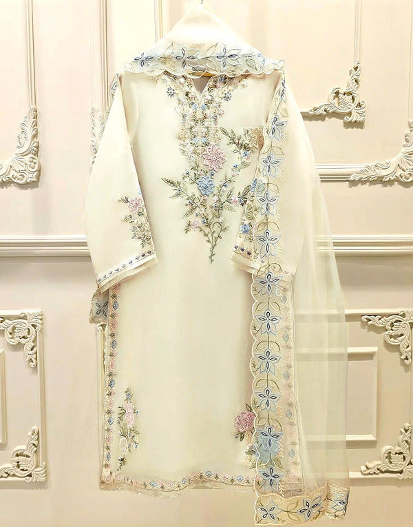 Graceful Embroidered Organza Party Wear Dress with Rich Adda Work Detailing