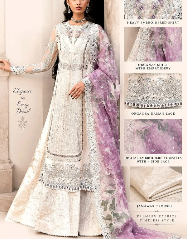 Sophisticated Heavy Embroidered Off-White Organza Dress for Weddings & Formal Events