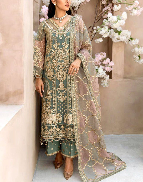 Luxurious Handwork Embroidered Organza Party Dress with Emb. Silk Trouser