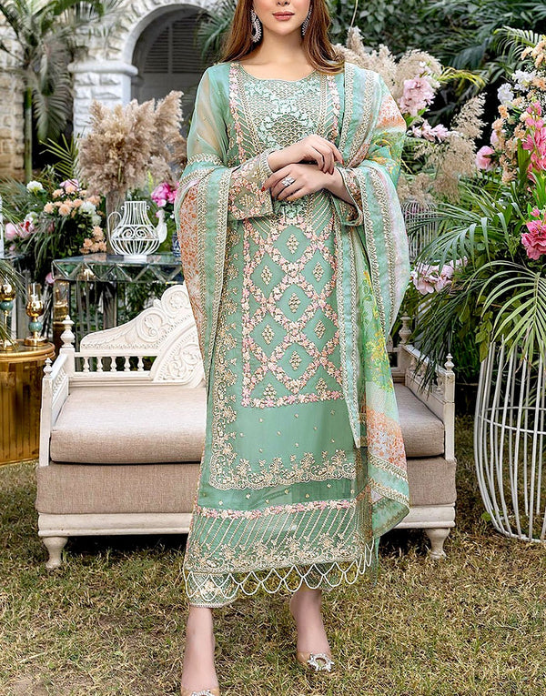 Heavy Embroidered Organza Wedding Dress with Cotton Net Dupatta