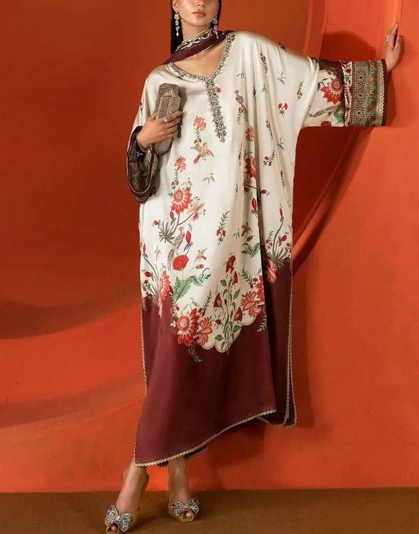 Trendy Embroidered Modern Silk Kaftan Dress – For Formals & Party Wear 2026