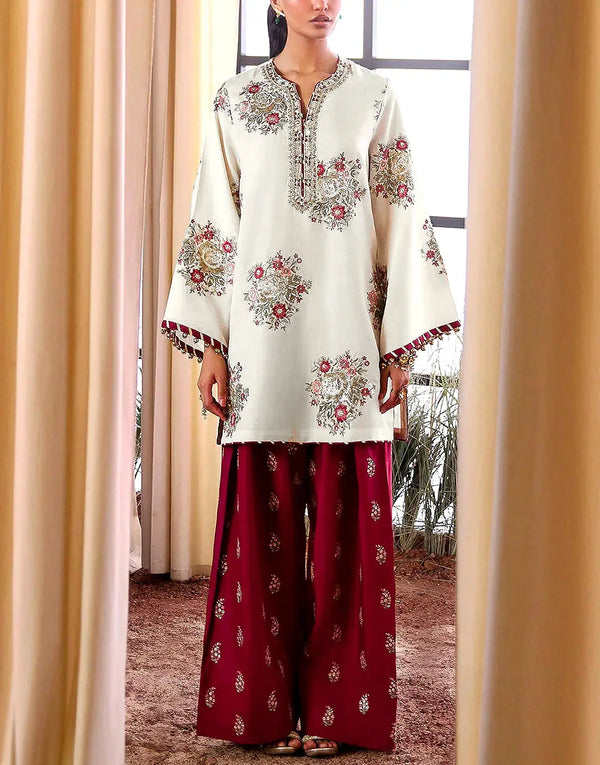 Trendy 2-Piece Embroidered Silk Party Dress with Embroidered Trouser