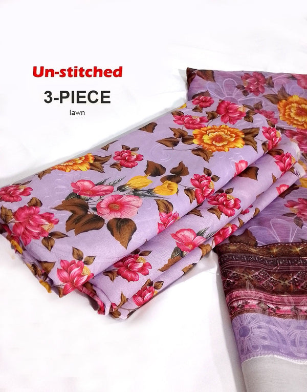 All-Over Print Scroll Embroidered Swiss Lawn Dress with Chiffon Dupatta