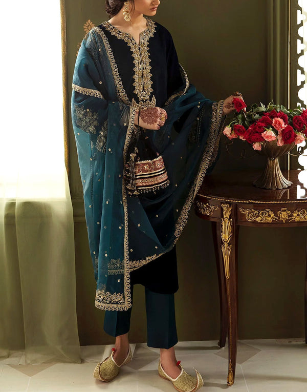 Heavy Handwork & Embroidered Velvet Wedding Dress